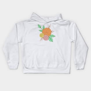 Wild colorful flowers botanical design in green, orange, pink and yellow Kids Hoodie